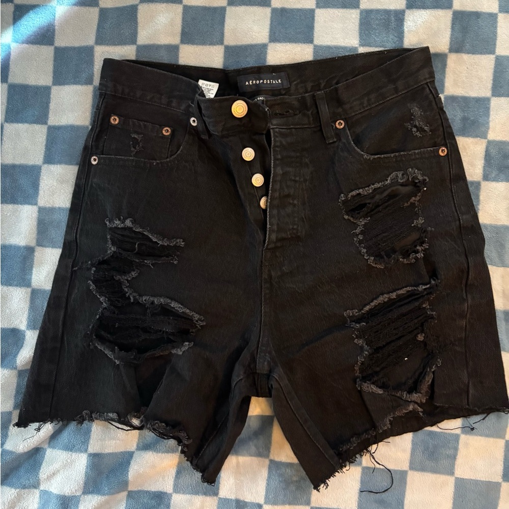 Aeropostale black distressed denim shorts